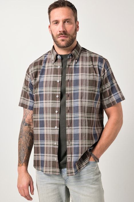 Linen blend plaid shirt