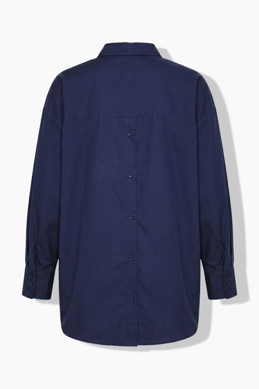 Back Button Long Sleeve Blouse