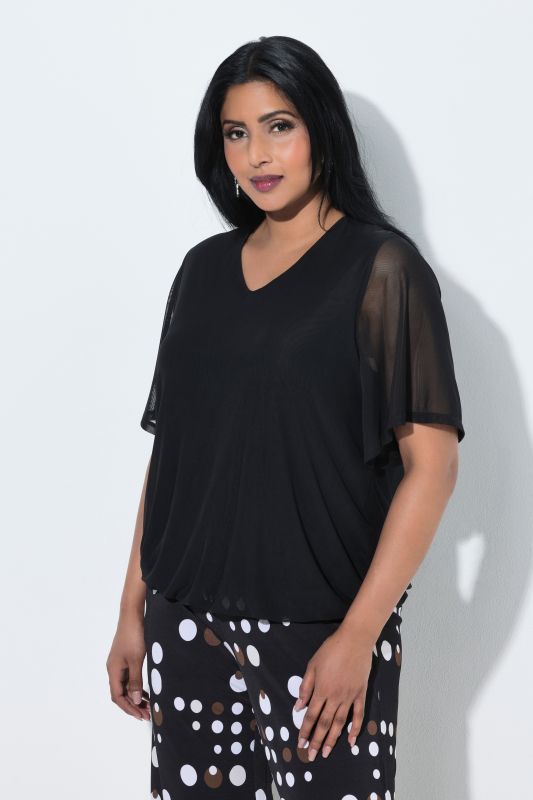 Layered Mesh Elastic Hem T-Shirt Blouse