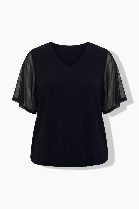 Layered Mesh Elastic Hem T-Shirt Blouse