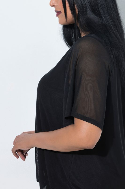 Layered Mesh Elastic Hem T-Shirt Blouse