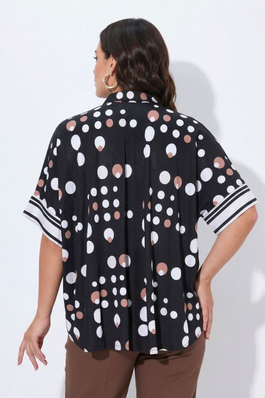 Two-Tone Polka Dot Stretch-Fit Button-Down Blouse