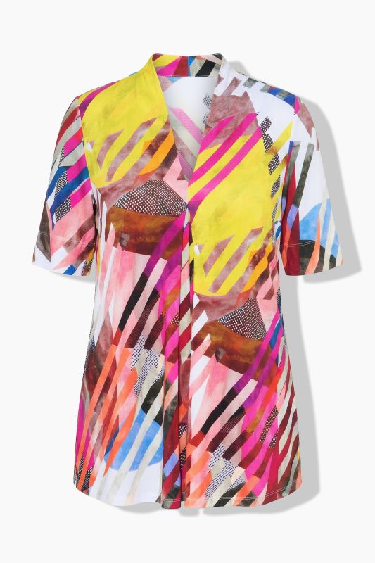 Mixed Stripe Stretch-Fit Short Sleeve Blouse