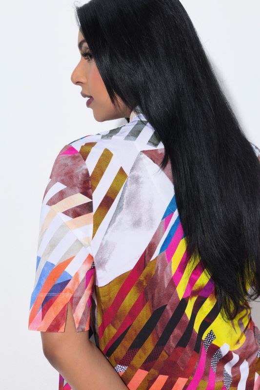 Mixed Stripe Stretch-Fit Short Sleeve Blouse