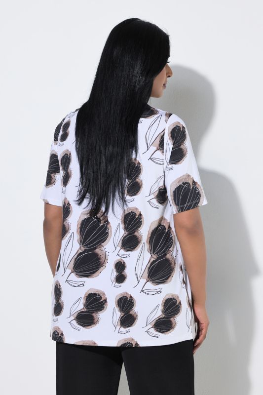 Tulip Print Short Sleeve Slinky T-Shirt Blouse