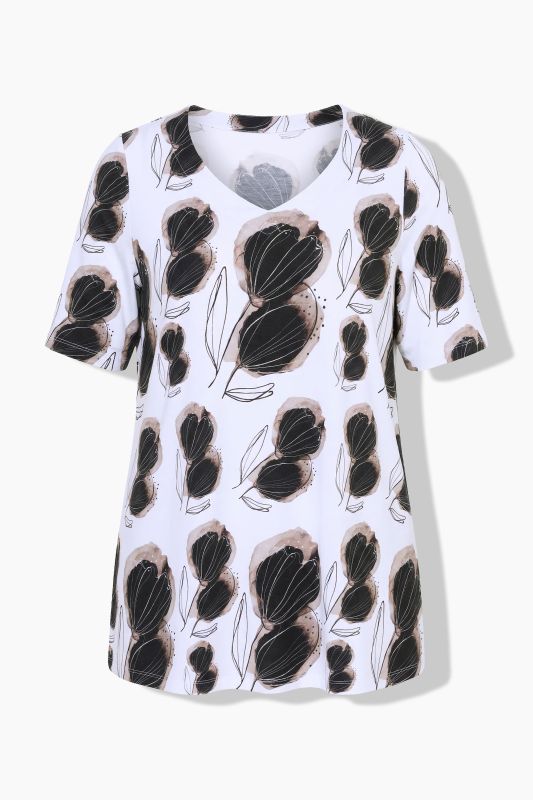 Tulip Print Short Sleeve Slinky T-Shirt Blouse