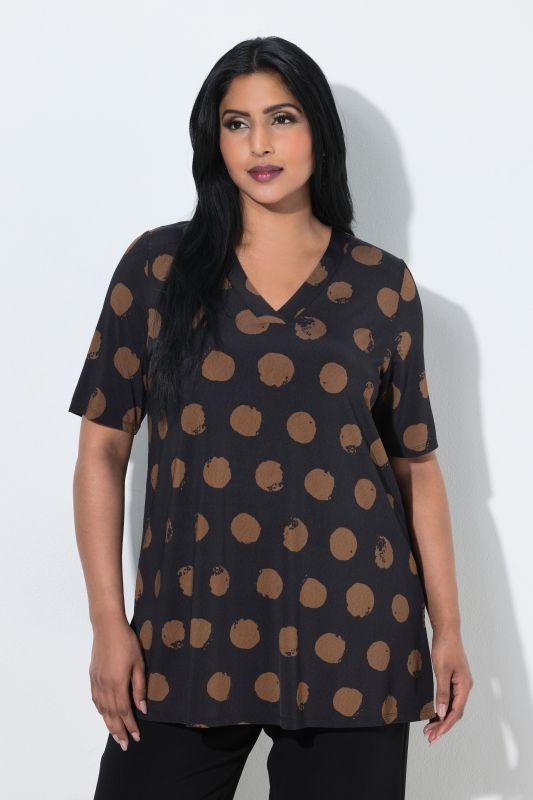 Polka Dot Short Sleeve Slinky T-Shirt Blouse