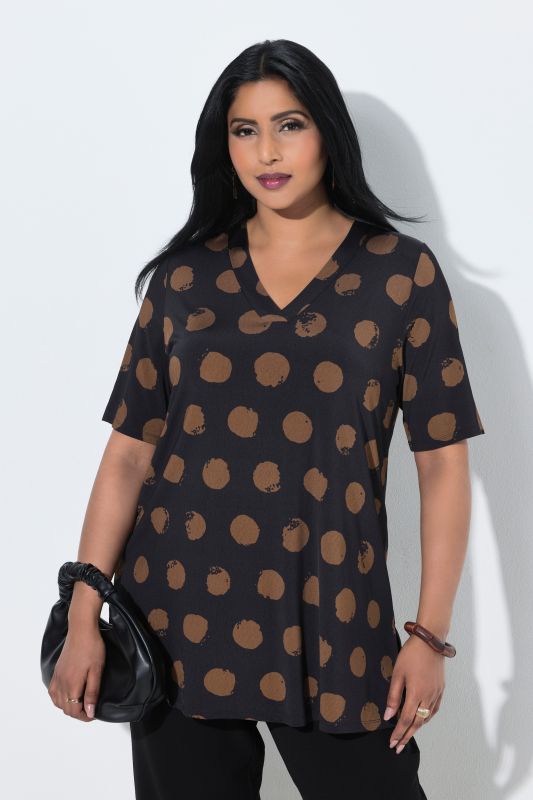Polka Dot Short Sleeve Slinky T-Shirt Blouse