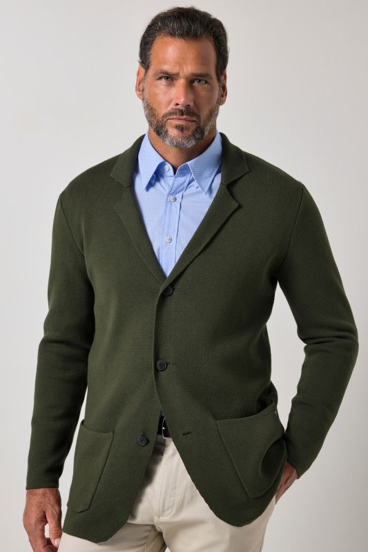 Knitted jacket, FLEXNAMIC®, Milano knitwear, lapel collar, up to 8 XL
