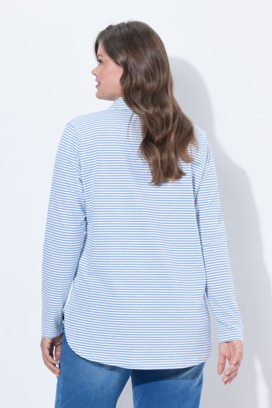 Striped Polo Collar Long Sleeve Blouse