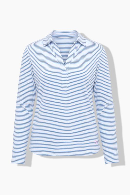 Striped Polo Collar Long Sleeve Blouse