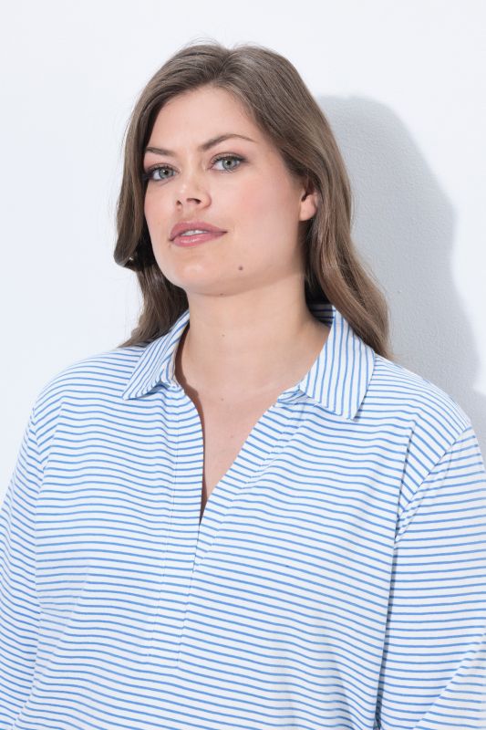 Striped Polo Collar Long Sleeve Blouse