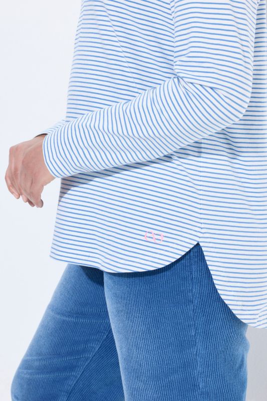 Striped Polo Collar Long Sleeve Blouse