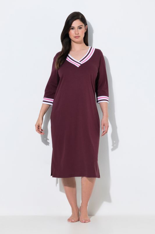 Sporty Stripe Trim V-Neck Cotton Nightgown