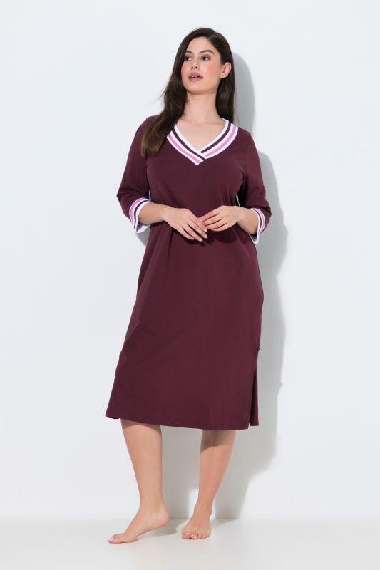 Sporty Stripe Trim V-Neck Cotton Nightgown