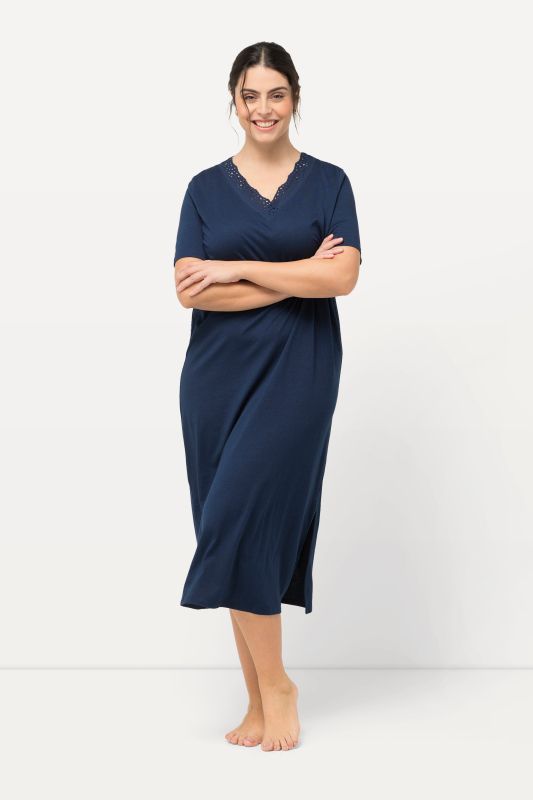 Eyelet Trim V-Neck Super Soft Cotton Blend Nightgown