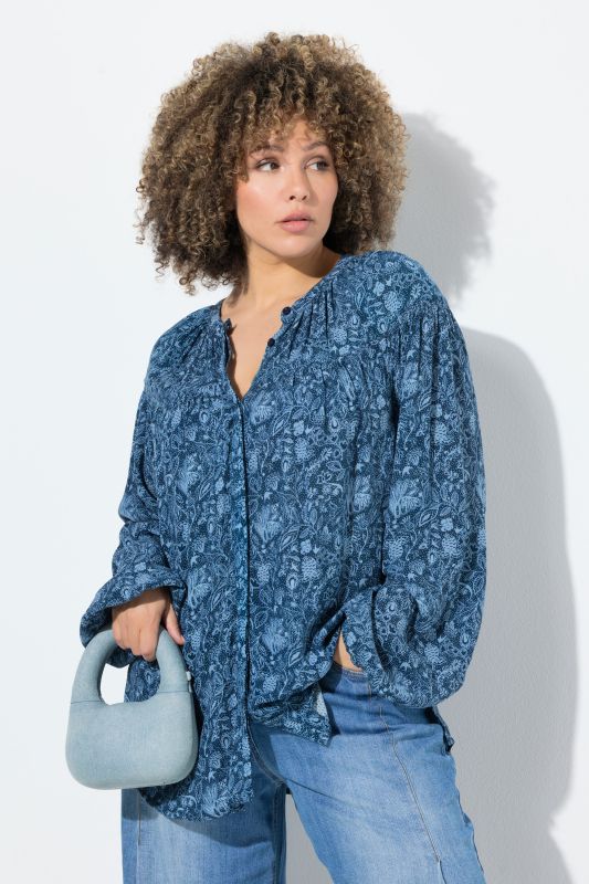 Floral Paisley Print Bishop Sleeve Blouse