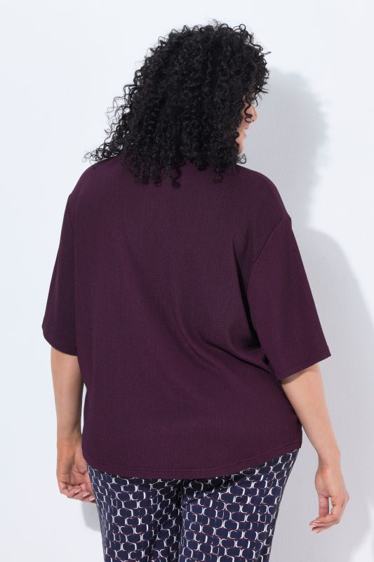 Lightly Textured 3/4 Sleeve Button Down Blouse
