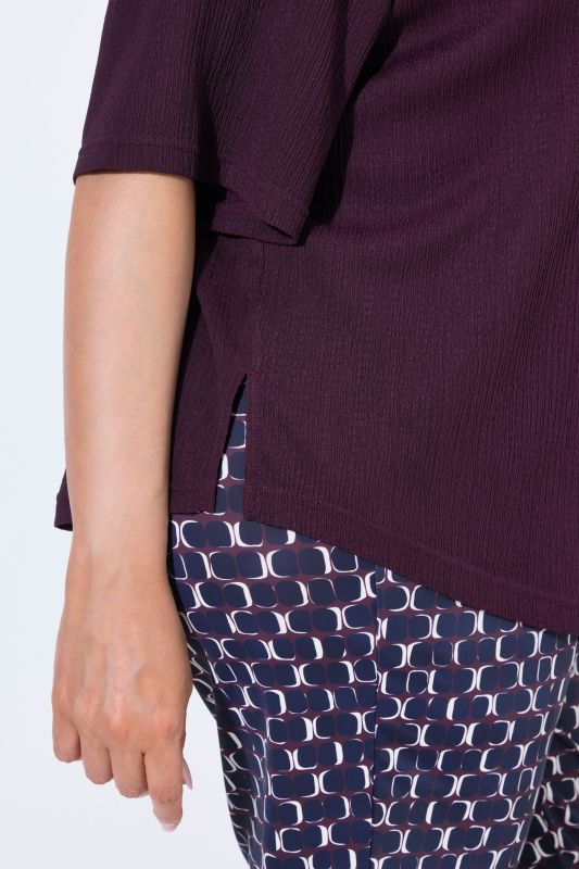 Lightly Textured 3/4 Sleeve Button Down Blouse