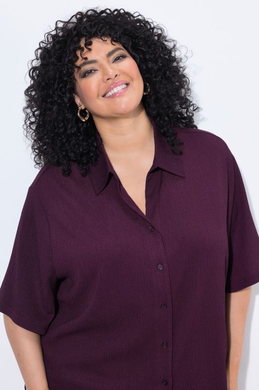Lightly Textured 3/4 Sleeve Button Down Blouse