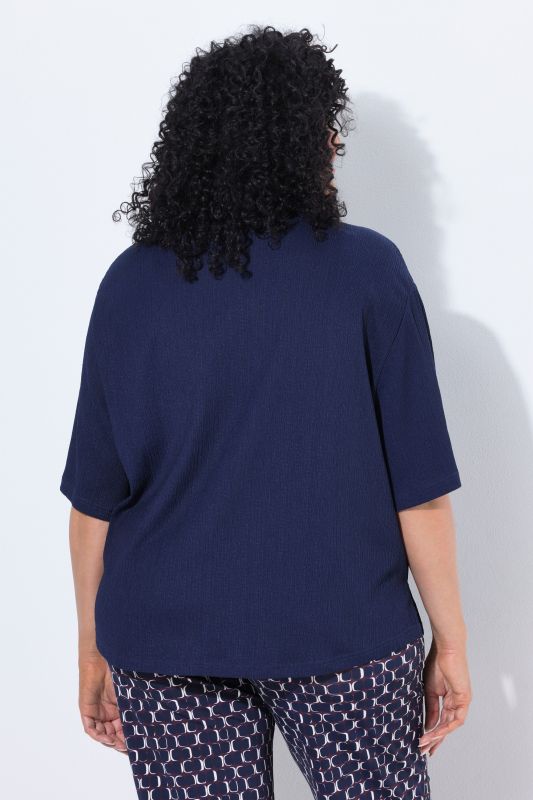 Lightly Textured 3/4 Sleeve Button Down Blouse