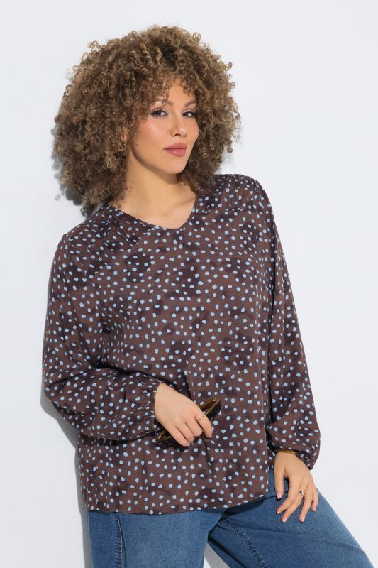 Polka Dot Long Sleeve V-Neck Blouse