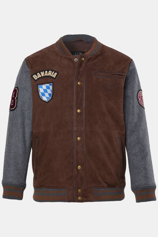 Leather varsity-style jacket