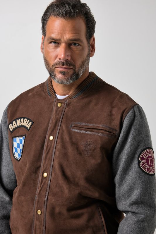 Leather varsity-style jacket