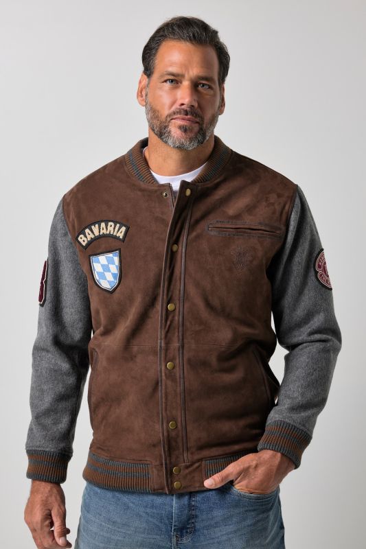 Leather varsity-style jacket