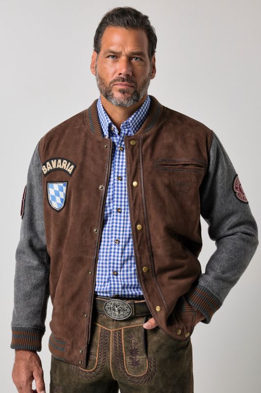 Leather varsity-style jacket