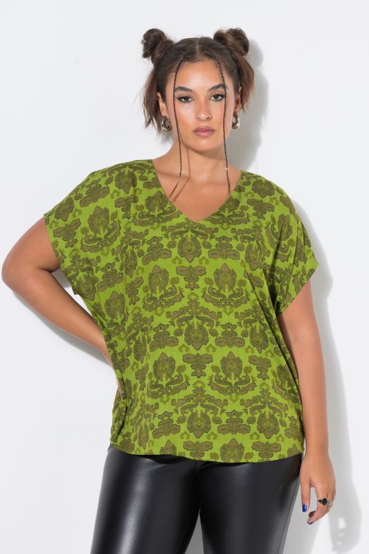 Ornate Print Cap Sleeve Blouse