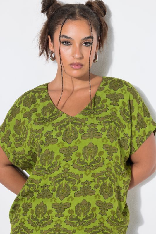 Ornate Print Cap Sleeve Blouse
