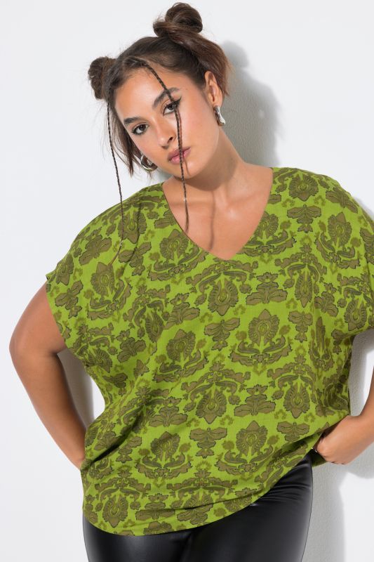 Ornate Print Cap Sleeve Blouse