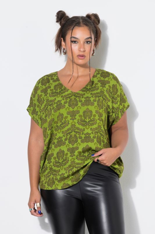 Ornate Print Cap Sleeve Blouse