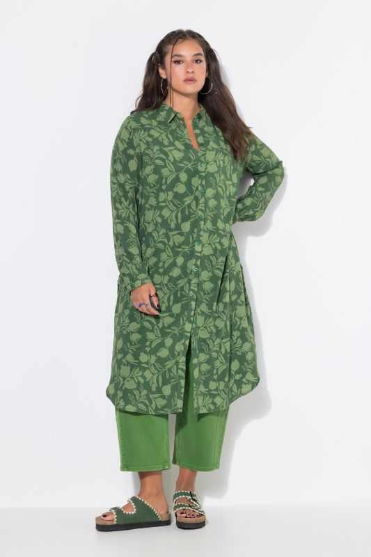 Pomegranate Print Long Sleeve Shirt Dress