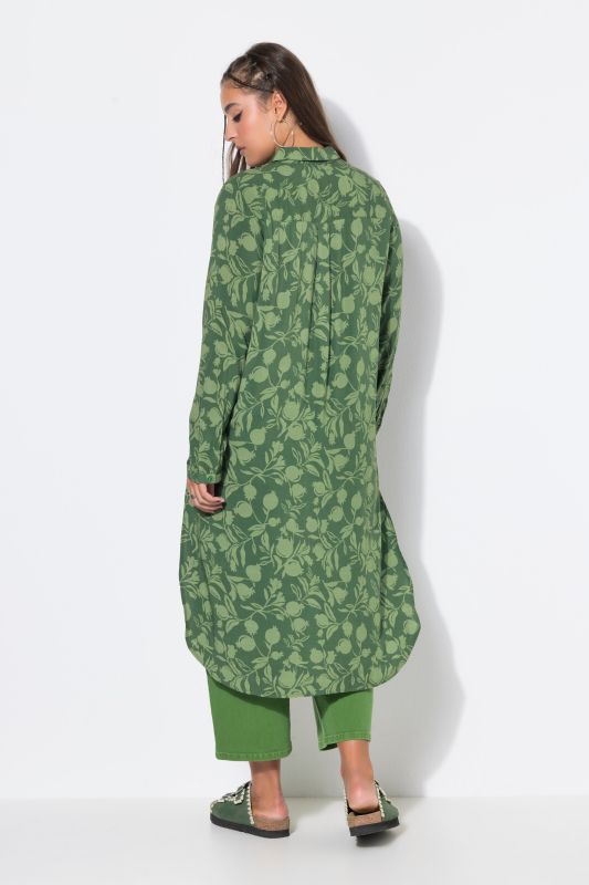 Pomegranate Print Long Sleeve Shirt Dress