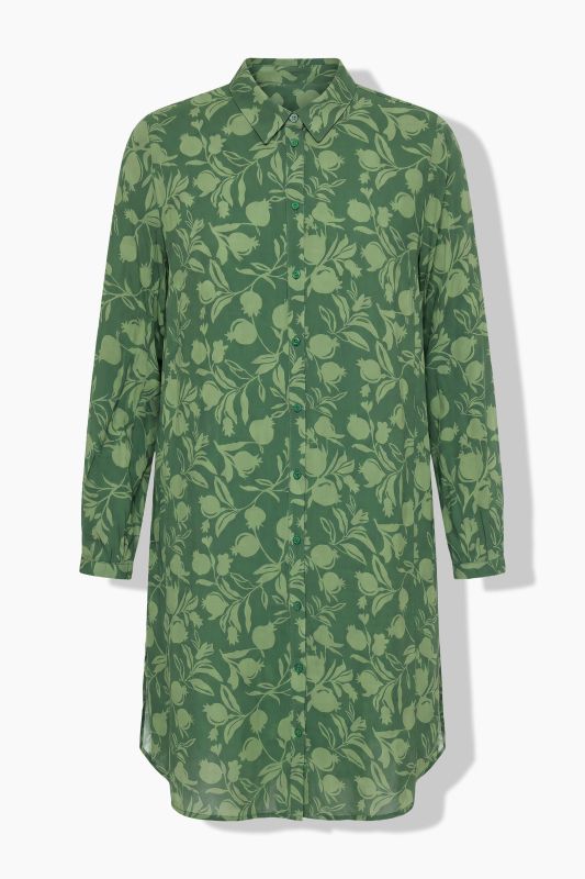 Pomegranate Print Long Sleeve Shirt Dress