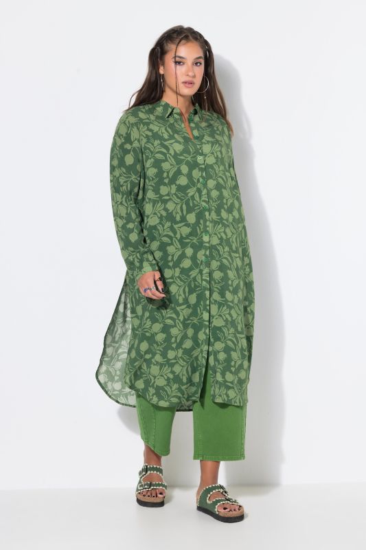 Pomegranate Print Long Sleeve Shirt Dress