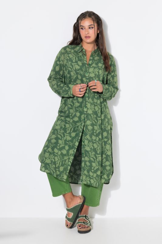 Pomegranate Print Long Sleeve Shirt Dress