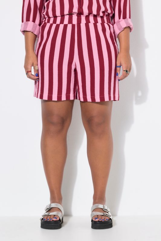 Striped Wide Leg Elastic Waist Muslin Shorts