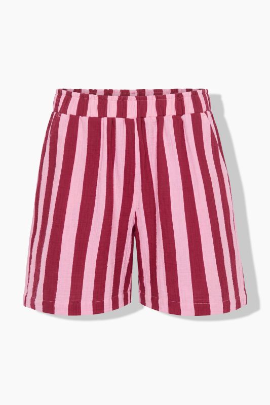 Striped Wide Leg Elastic Waist Muslin Shorts