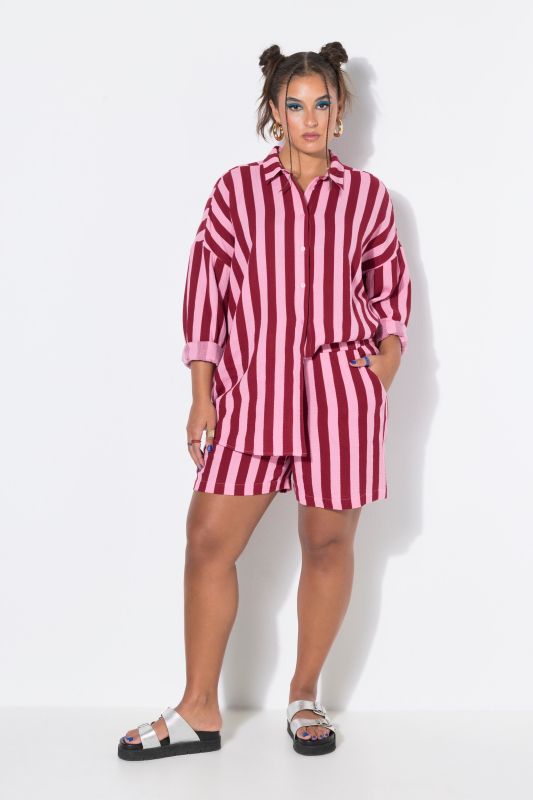 Striped Wide Leg Elastic Waist Muslin Shorts