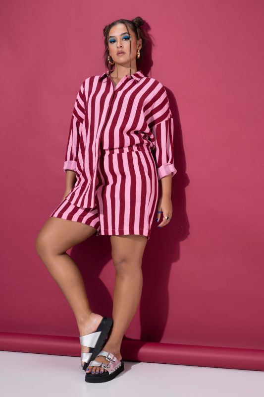 Striped Wide Leg Elastic Waist Muslin Shorts
