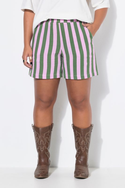 Striped Wide Leg Elastic Waist Muslin Shorts