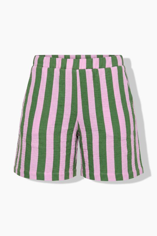 Striped Wide Leg Elastic Waist Muslin Shorts
