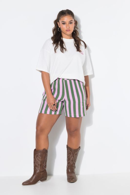 Striped Wide Leg Elastic Waist Muslin Shorts