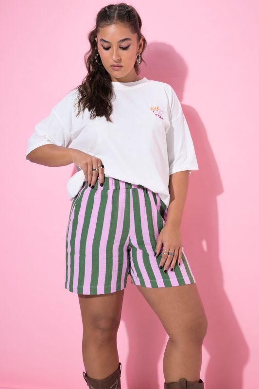 Striped Wide Leg Elastic Waist Muslin Shorts