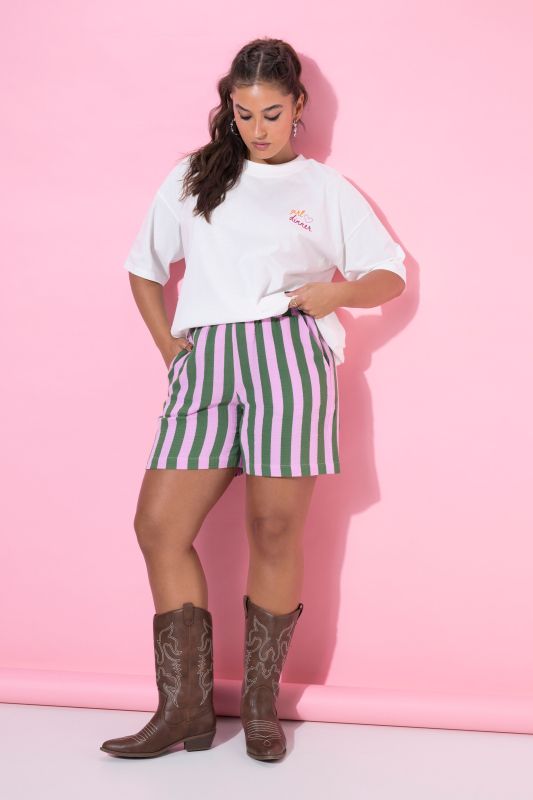 Striped Wide Leg Elastic Waist Muslin Shorts