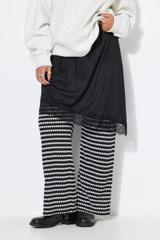 Asymmetric Elastic Waist Lace Trim Skirt