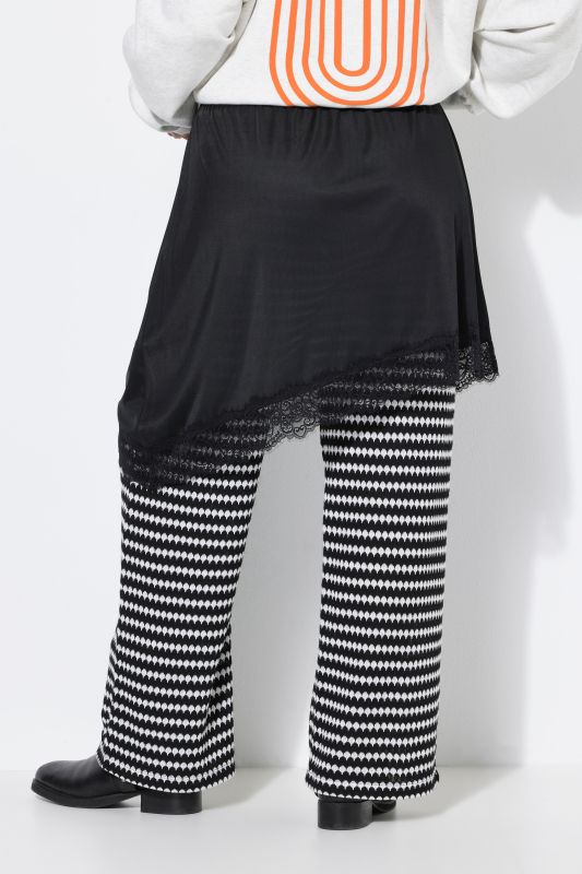 Asymmetric Elastic Waist Lace Trim Skirt
